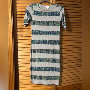 LuLaRoe Gray and Multicolor Striped Midi Dress